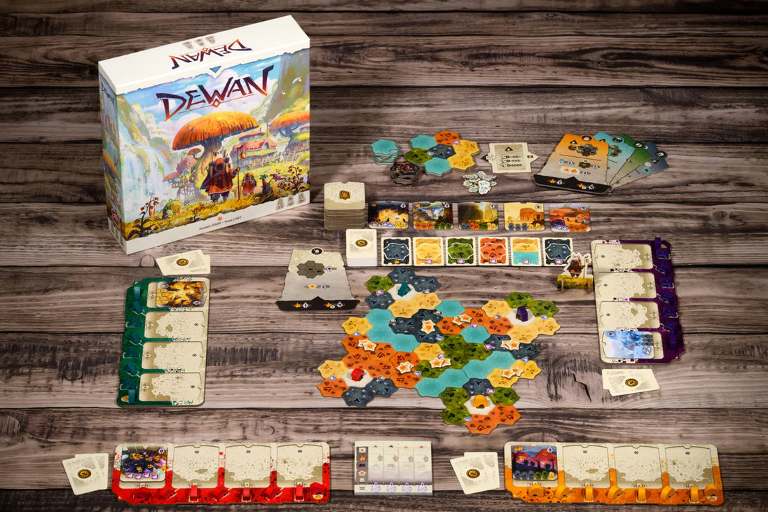 Dewan - bordspel van Space Cowboys, alle componenten