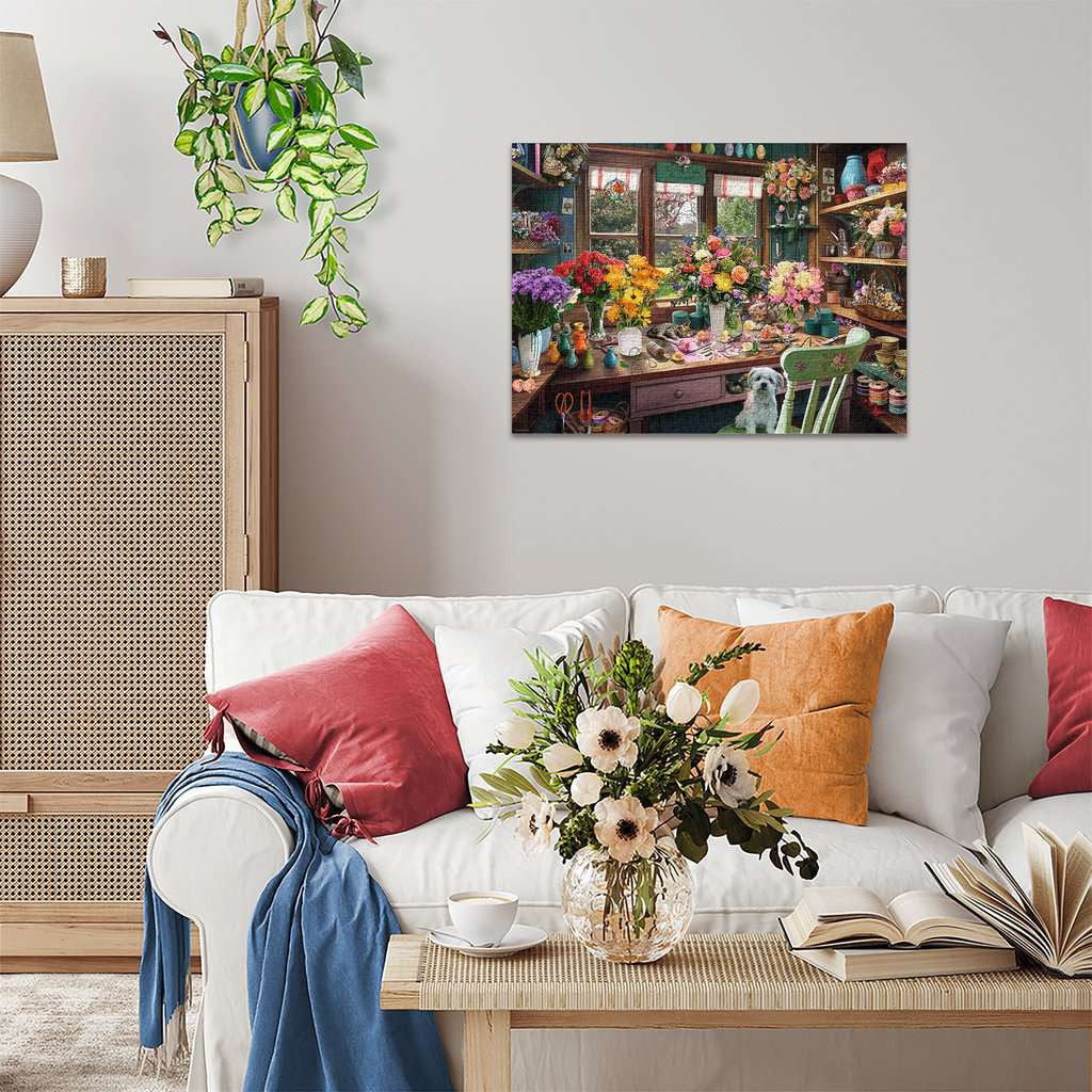 The Flower Arranger's Shed - Puzzel 1000 stukjes - Ravensburger 12001722, puzzel gemonteerd aan de muur