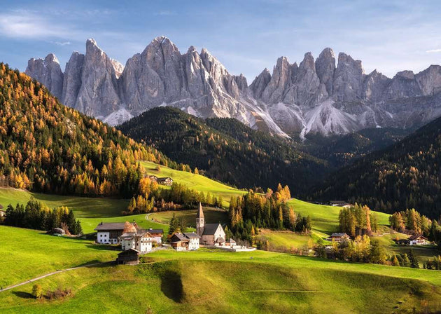 De Dolomieten in de herfst  - Puzzel 1000 stukjes - Ravensburger 12001749, foto van de Italiaanse bergen