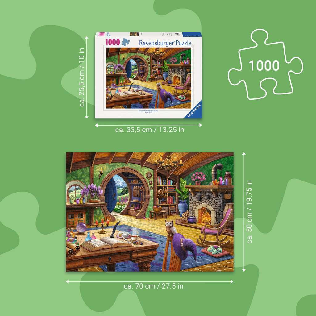 Charmed Cottage - Puzzel 1000 stukjes - Ravensburger 12001849, afmetingen van een puzzel van 1000 stukjes