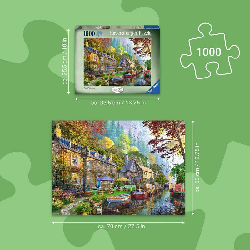 Canal Side Lane - Puzzel 1000 stukjes - Ravensburger 12001981, afmetingen van de doos en de puzzel