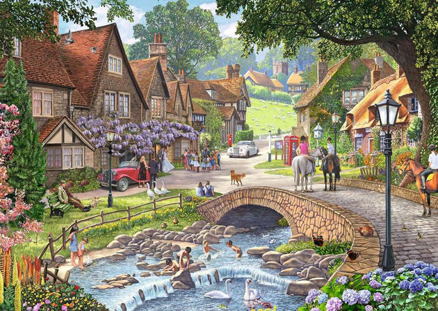 Lazy days by the stream - Puzzel 1000 stukjes - Ravensburger 12001982, dorpspuzzel met trouw tafereel