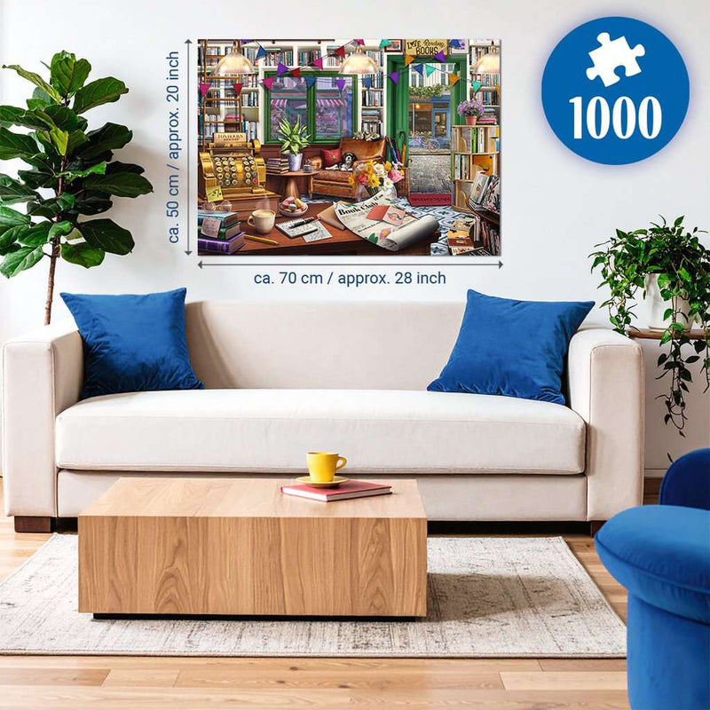 Enchanted Bookshop - Puzzel 1000 stukjes - Ravensburger 12001983, gezellige boekenwinkel met hondje