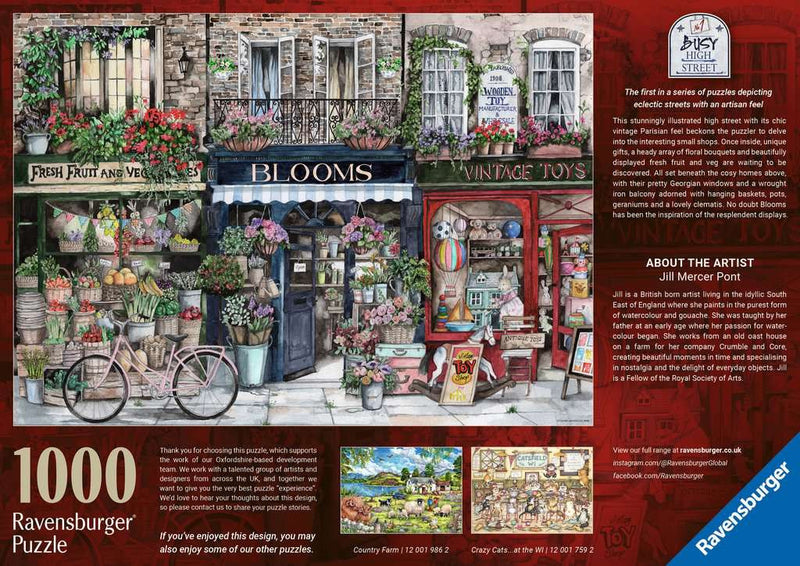 Busy High Street N°1 - Puzzel 1000 stukjes - Ravensburger 12001984, achterkant van de doos