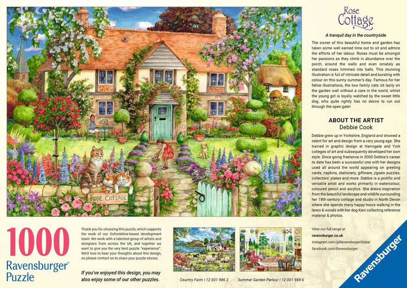 Rose Cottage - Puzzel 1000 stukjes - Ravensburger 12001985, achterkant van de doos