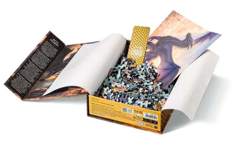 Fourth Wing - Romantasy Collectie puzzel 500 stukjes - Ravensburger, geopende doos met poster en bladwijzer