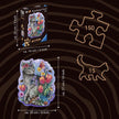 Ravensburger Wooden Lovely Cat puzzel infographic – doos, afmetingen en 150 stukjes