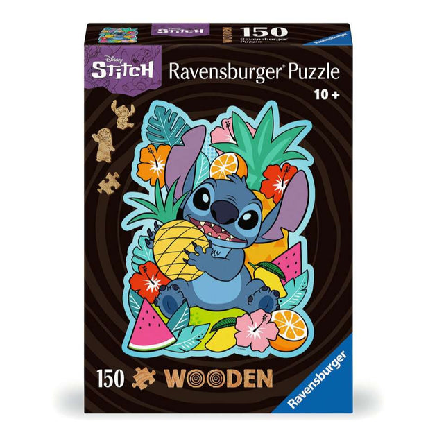 Ravensburger Wooden Disney Stitch puzzel doos front view met tropische illustratie