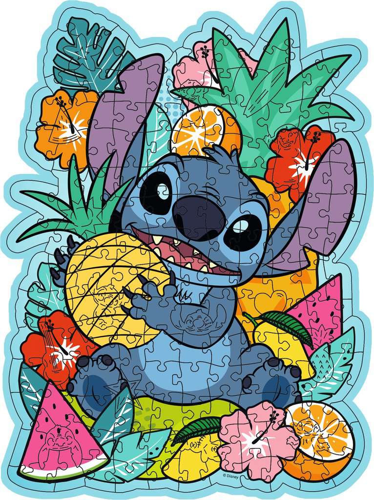 Volledig opgebouwde Ravensburger Wooden Disney Stitch puzzel van 150 houten stukjes