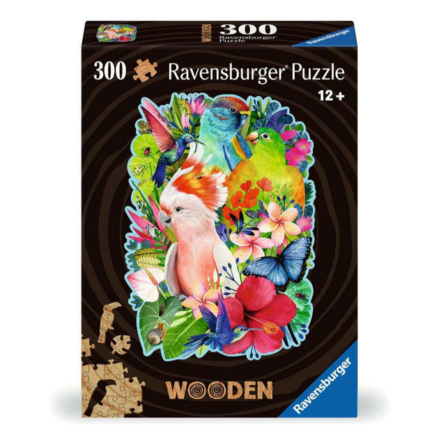 Ravensburger Wooden Beautiful Birds puzzel doos front view met kleurrijke vogelillustraties
