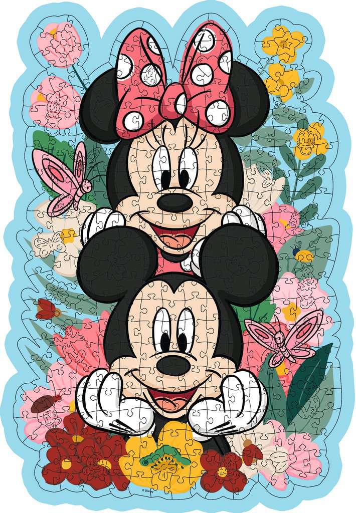 Volledig opgebouwde Ravensburger Wooden Disney Mickey & Minnie Mouse puzzel met 300 houten stukjes