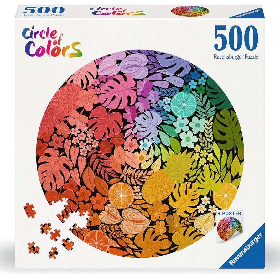 Ravensburger Circle of Colors: Tropical puzzel doos front view met tropische illustratie