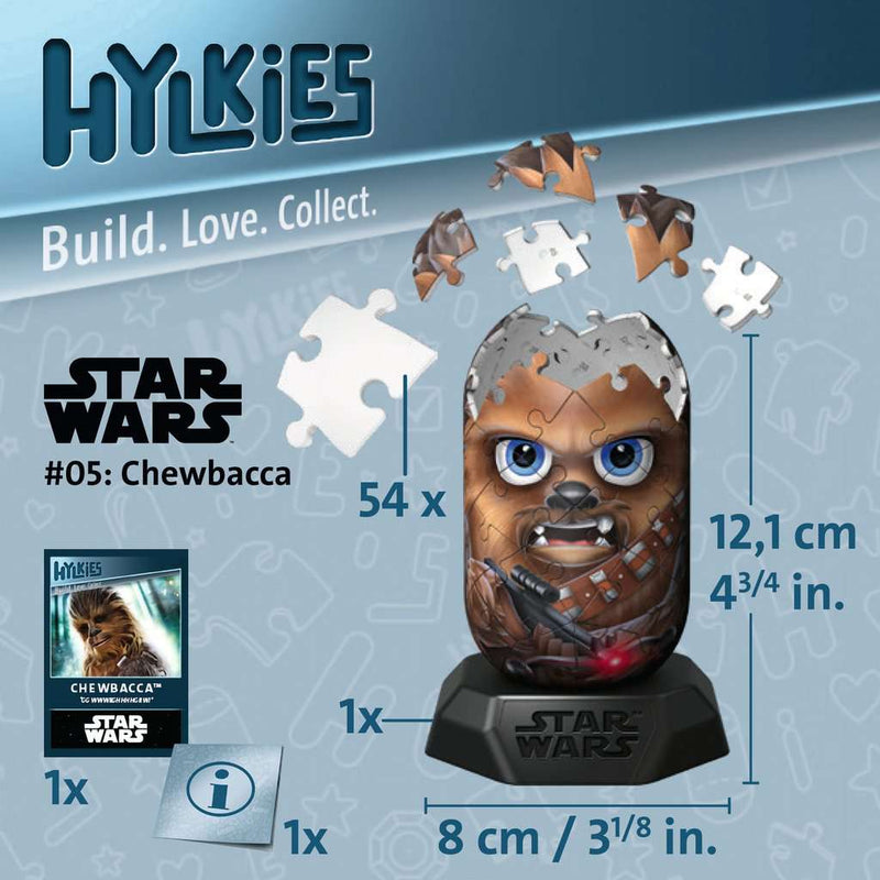 Chewbacca Hylkies 3D puzzel in opbouw met genummerde onderdelen en maatvoering