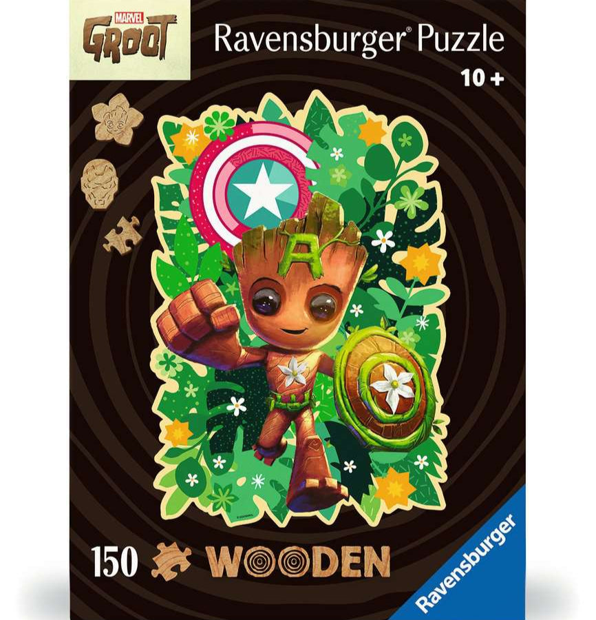 Ravensburger Wooden Marvel Groot puzzel doos – diagonaal vooraanzicht, 150 stukjes houten puzzel