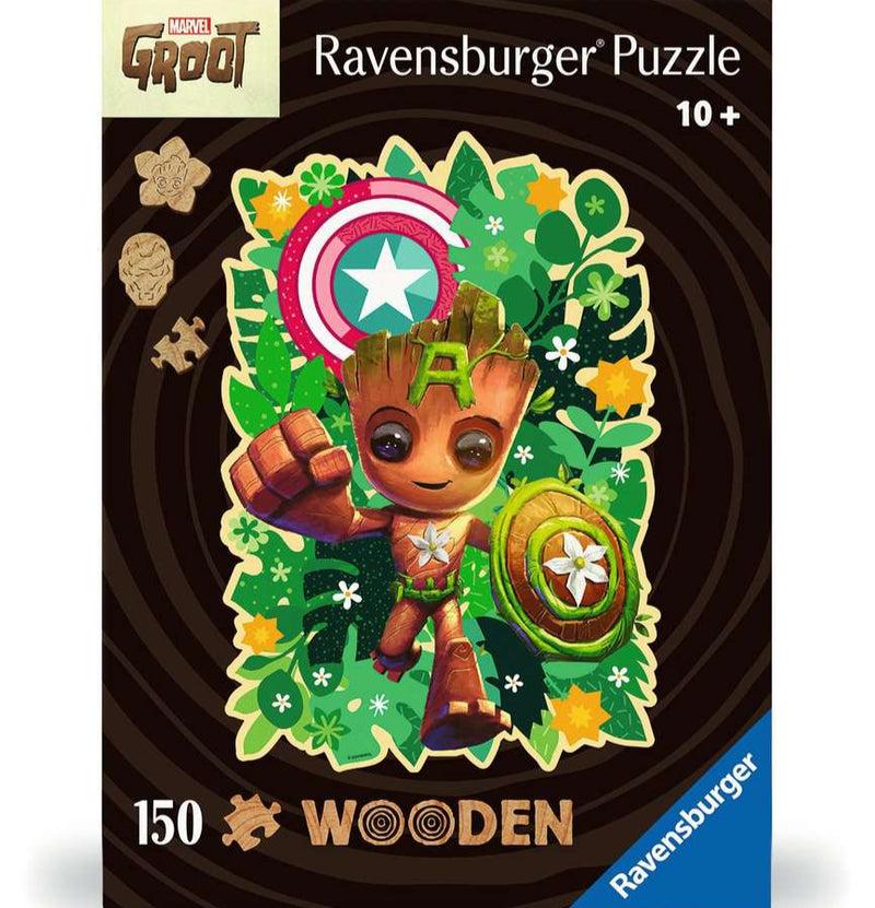 Ravensburger Wooden Marvel Groot puzzel doos – diagonaal vooraanzicht, 150 stukjes houten puzzel