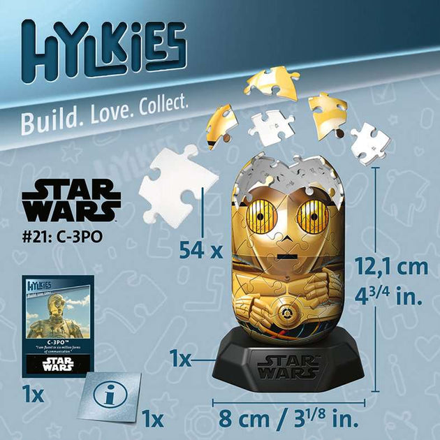 C-3PO Hylkies 3D puzzel in opbouw met genummerde onderdelen en maatindicatie