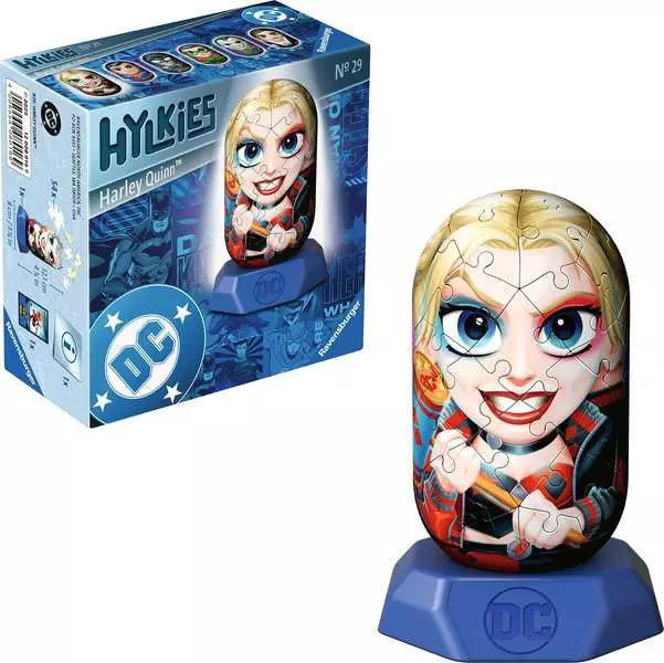 Ravensburger Hylkies Harley Quinn 3D puzzel doos en volledig opgebouwde miniatuur