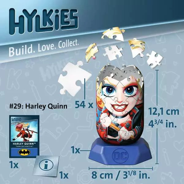 Harley Quinn Hylkies 3D puzzel in opbouw – genummerde onderdelen en afmetingen