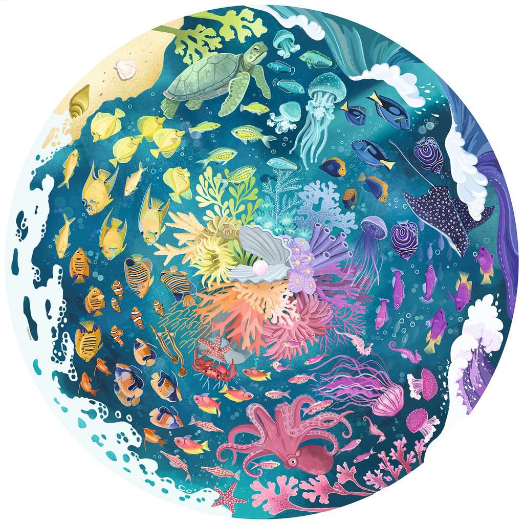 Voltooide Circle of Colors Ocean & Submarine puzzel – tropische vissen, zeeschildpad, octopus en rog in ronde legpuzzel