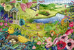 Gedetailleerde houten natuurpuzzel met kleurrijke tuinillustratie