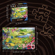 Ravensburger Wooden Wilde Tuin puzzel met doos en afmetingen in beeld