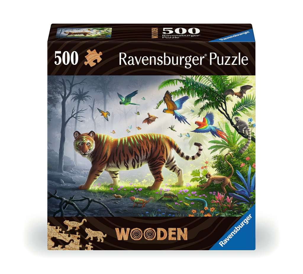 Ravensburger Wooden Tijger in de Jungle puzzel doos met jungle-illustratie