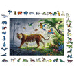 Voltooide houten puzzel met tijger en tropische jungleplanten