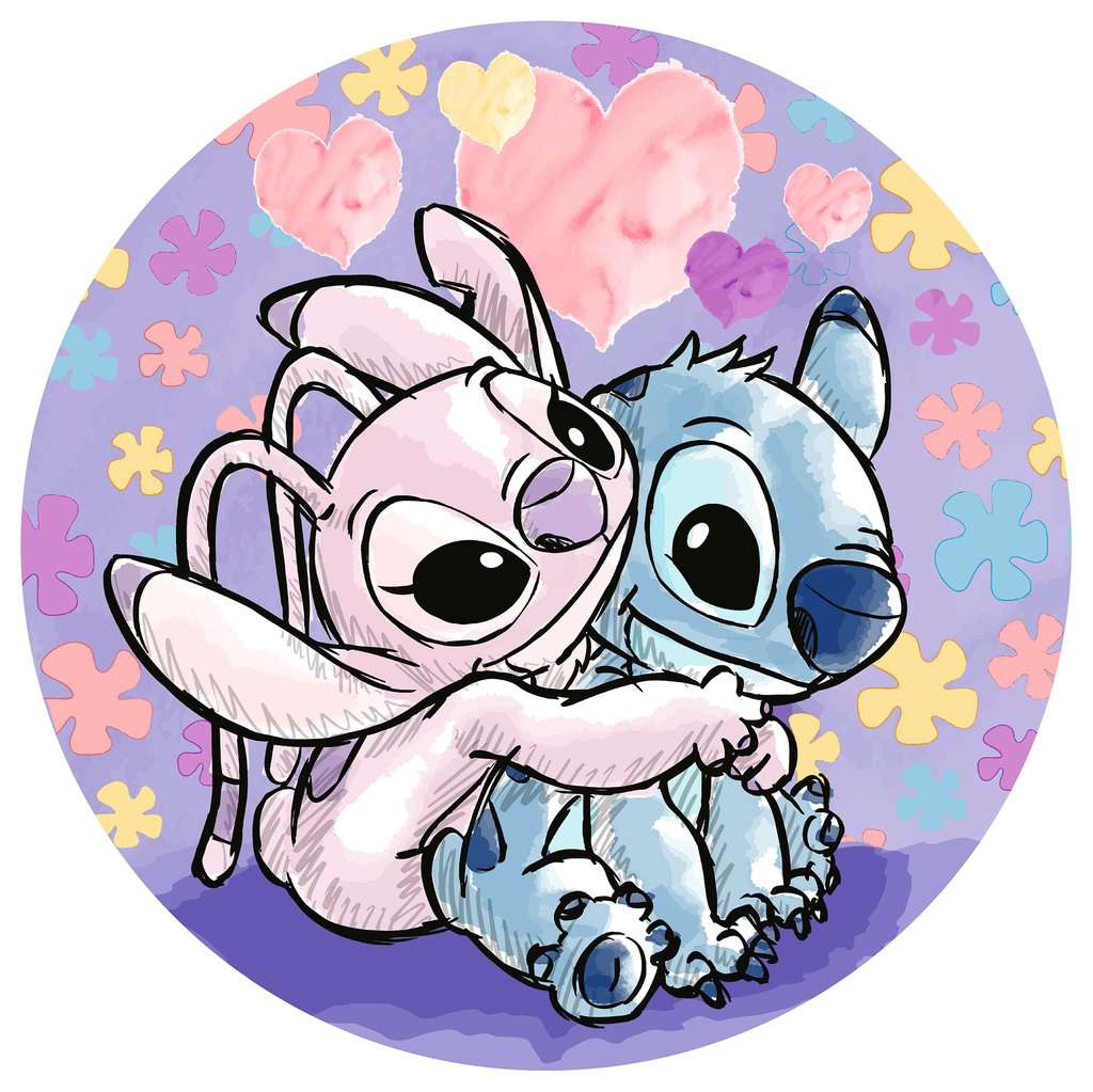 Voltooide Disney Stitch puzzel – 500 stukjes, rond ontwerp met vrolijke kleuren