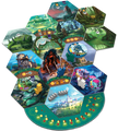Hexagonale bordstukken van het spel die samen een speelveld vormen