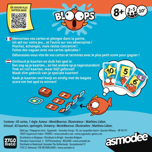 Bloops - Hylarisch kaartspel van Zygomatic, doos achterkant