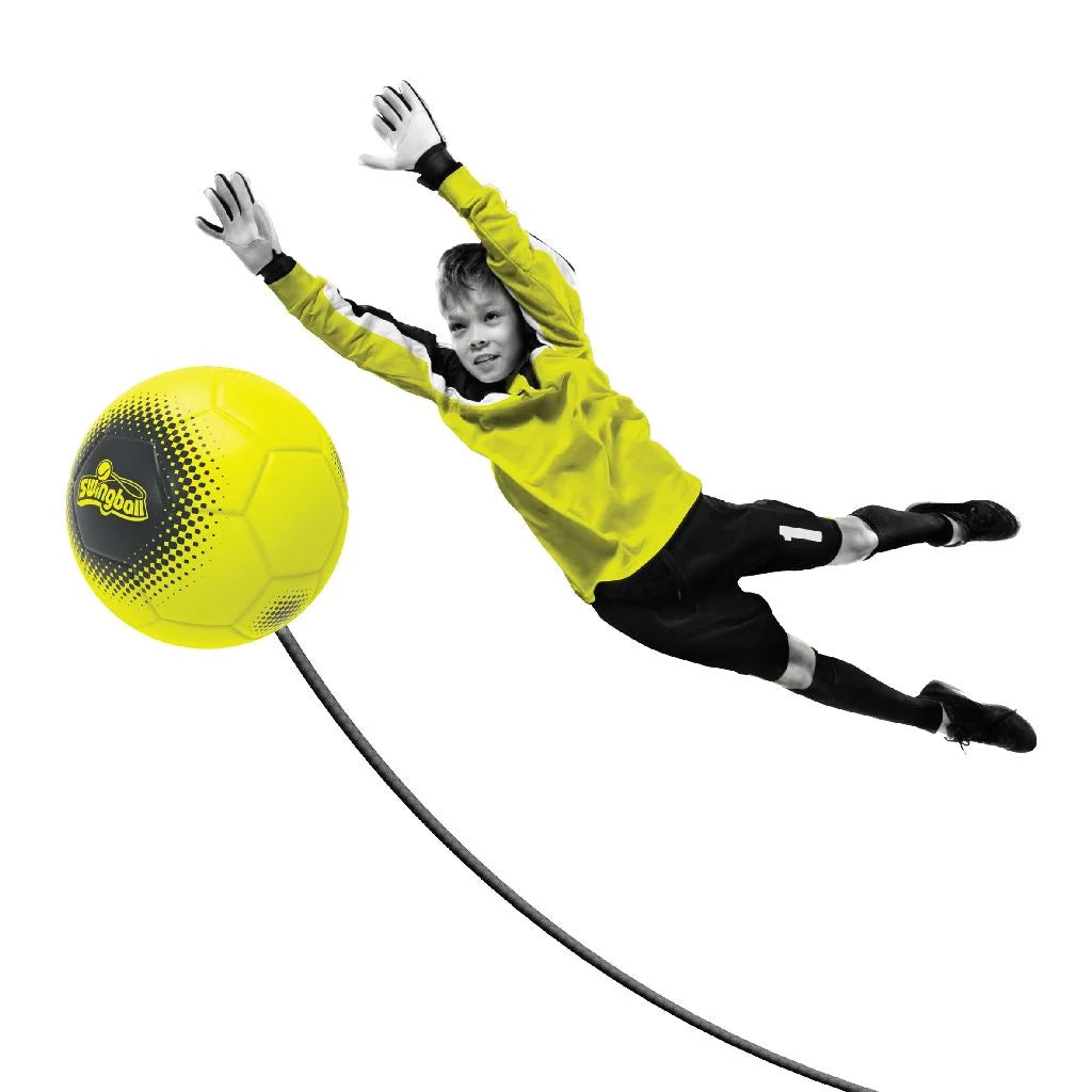 Tekening van persoon en Swingball bal