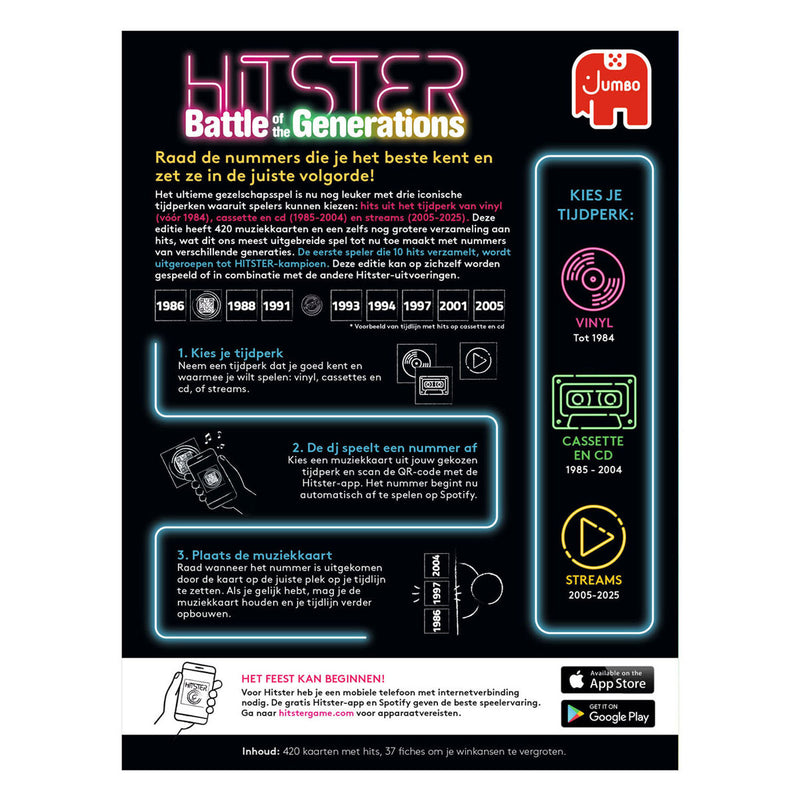 Hitster - Battle of the Generations van Jumbo, doos achterkant