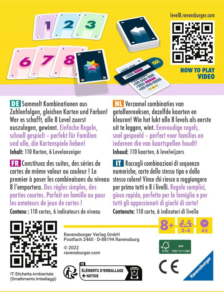 Level 8 - kaartspel van Ravensburger, doos achterkant