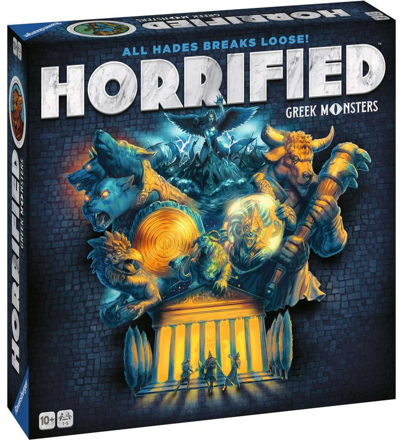 Voorkant van de gesloten doos van Horrified: Greek Monsters