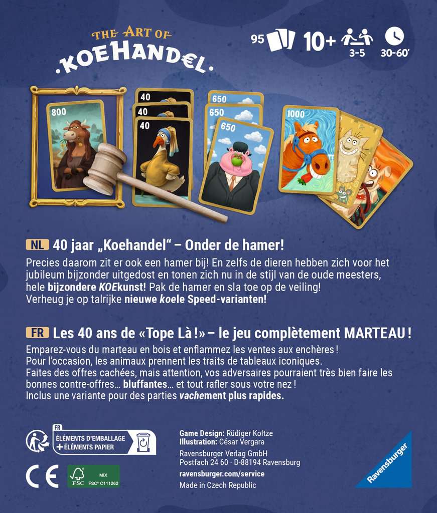 Koehandel - 40 jaar onder de hamer - kaartspel van Ravensburger, doos achterkant