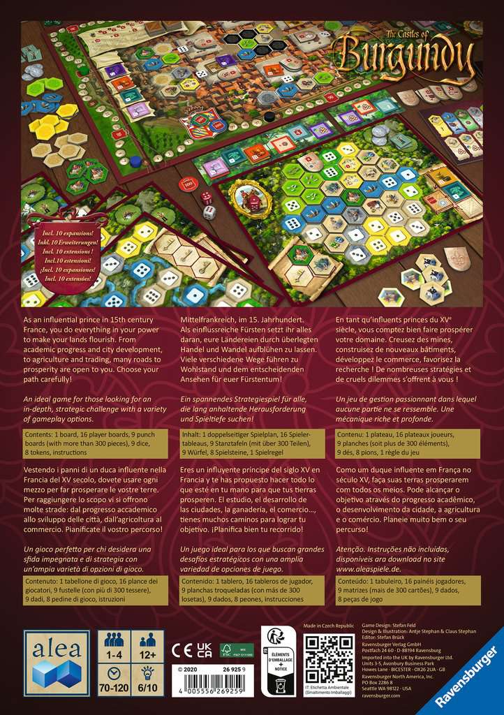 The Castles of Burgundy - Bordspel van Ravensburger-Alea, doos achterkant