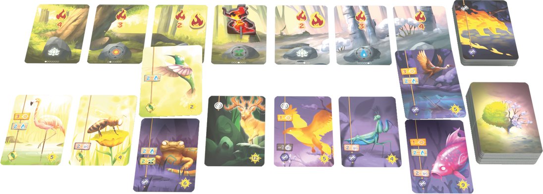 Kaarten in actie tijdens een speelbeurt van Living Forest Duel