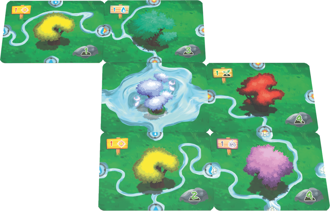 Close-up van het spelbord in opbouw bij Living Forest Duel