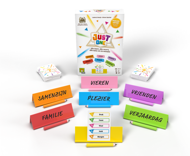 Just One - Nieuwe versie - Partyspel van Repos Production, doos en onderdelen