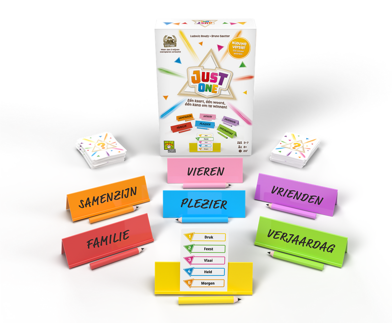 Just One - Nieuwe versie - Partyspel van Repos Production, doos en onderdelen
