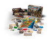 Overzicht van doos en spelonderdelen van Ticket to Ride Legacy