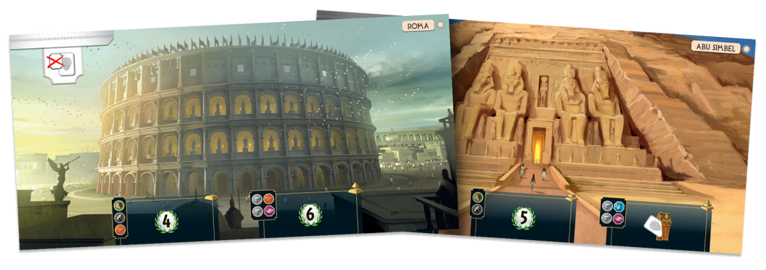 Spelersborden met onderdelen van 7 Wonders Leaders uitbreiding