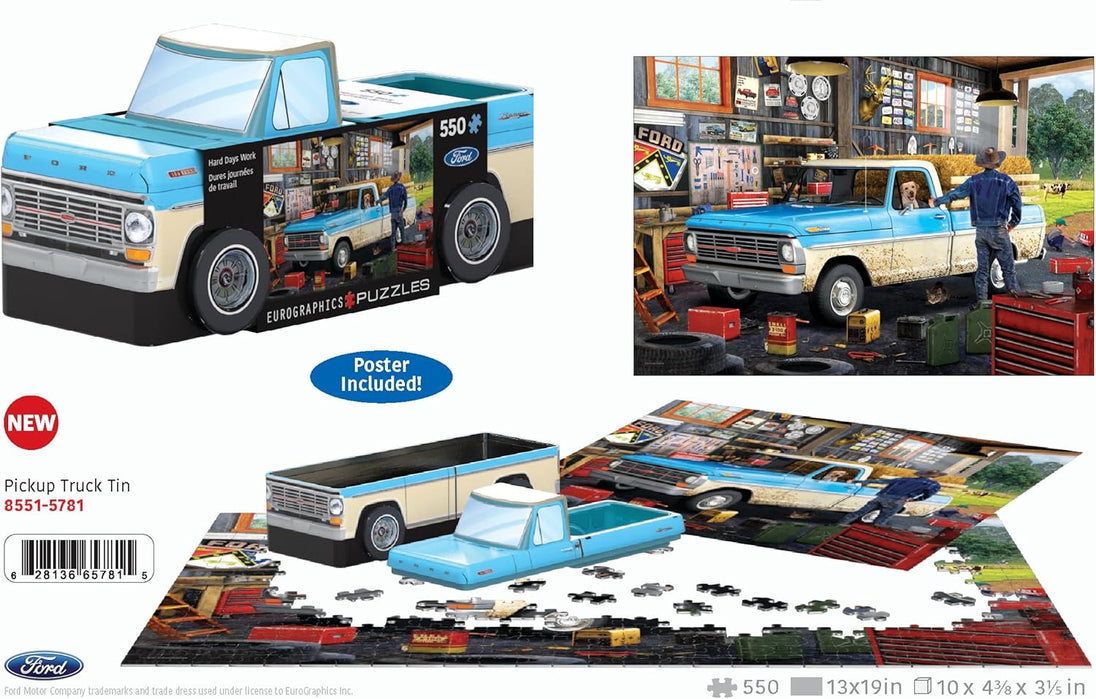 Eurographics Pick-up Truck puzzel – blik, illustratie en puzzel in opbouw