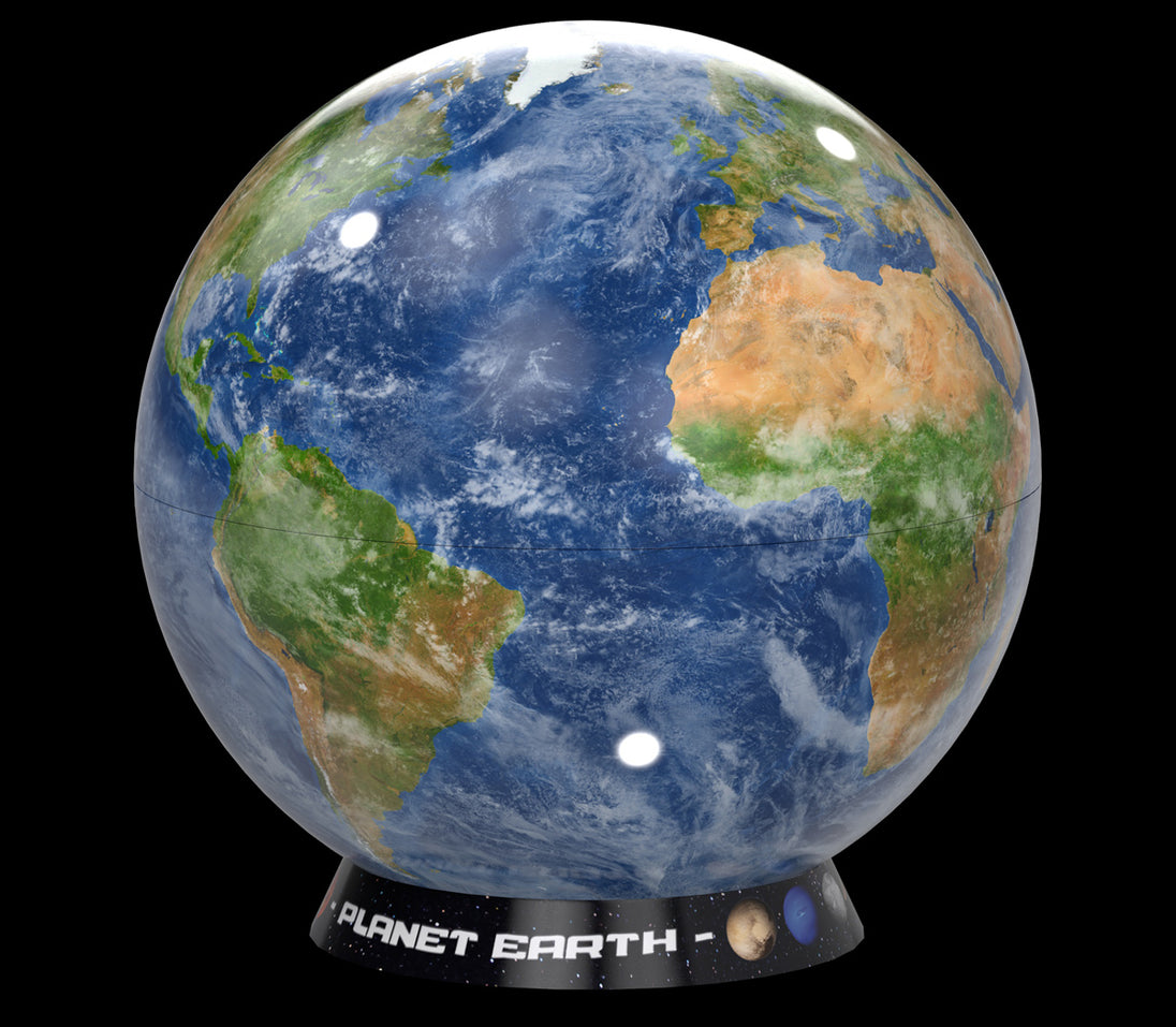 Gesloten Planet Earth blik – 3D wereldbol met blauwe en groene kleuren