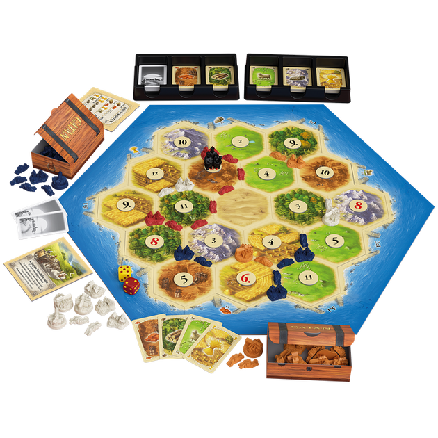 Catan Basisspel - bordspel van 999Games, spelbord en alle onderdelen van het spel