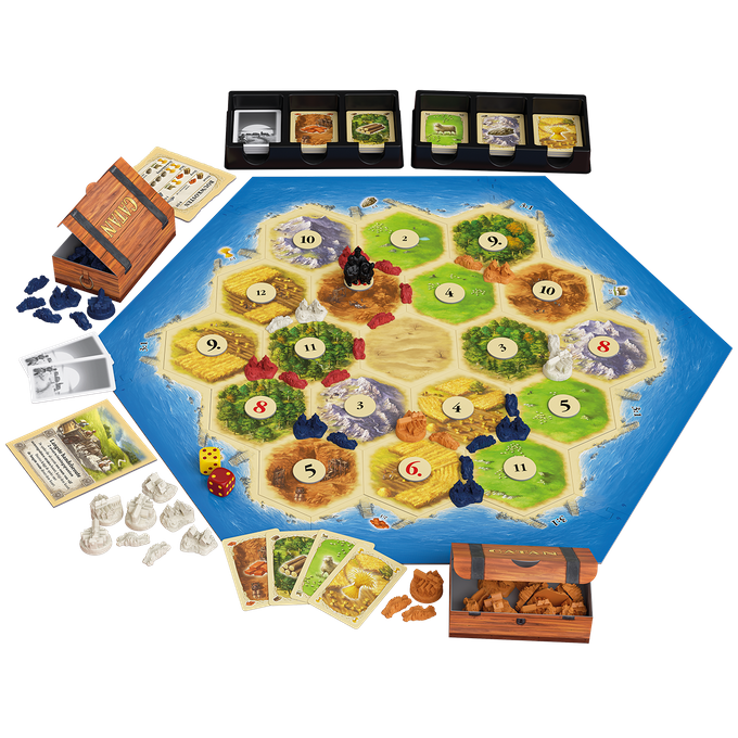 Catan Basisspel - bordspel van 999Games, spelbord en alle onderdelen van het spel
