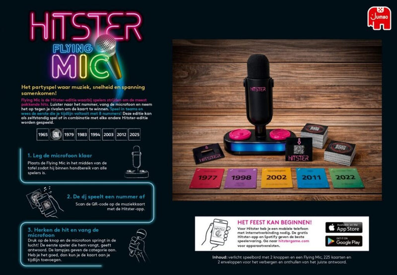 Hitster Flying Mic - muziekspel van Jumbo, achterkant van de doos