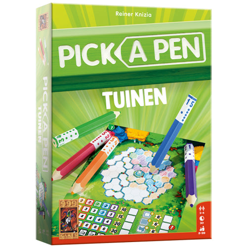 Gesloten doos voorkant van Pick A Pen: Tuinen dobbelspel