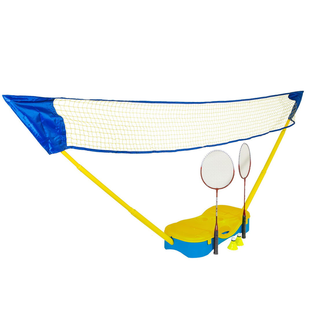 Complete badmintonset in koffer, net opgezet vanaf de zijkant