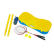 Alle onderdelen van de badmintonset inclusief rackets, shuttles en net
